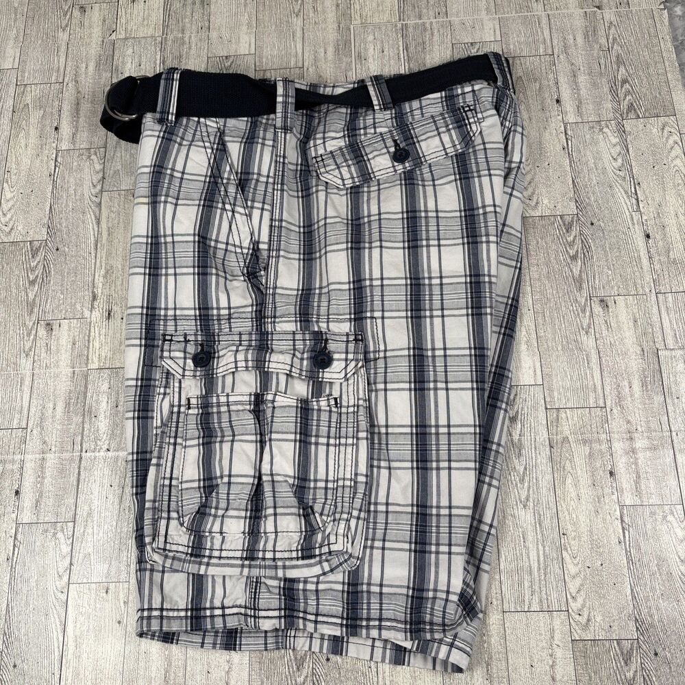 Lee Cargo Shorts Men's Sz 38 Blue Plaid Belt Classic Coastal Beach Preppy Pocket